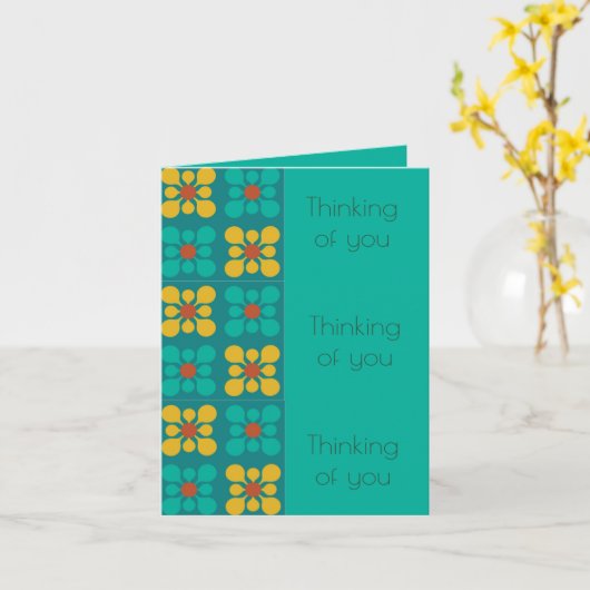 花モダン瓦パターンティール(緑がかった色)&黄色,毎日 カード (黄色い花)
