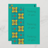 花モダン瓦パターンティール（緑がかった色）&黄色，毎日 ポストカード (正面/裏面)