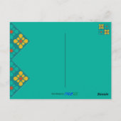 花モダン瓦パターンティール（緑がかった色）&黄色，毎日 ポストカード (裏面)