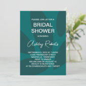 花モダン花びら植物性ティール（緑がかった色）ブライダルシャワー 招待状 (スタンド正面)