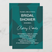 花モダン花びら植物性ティール（緑がかった色）ブライダルシャワー 招待状 (正面/裏面)