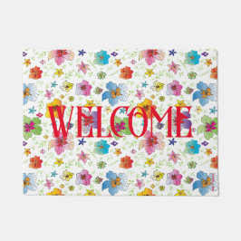 花モダン花柄ウェルカムカラフルー ドアマット