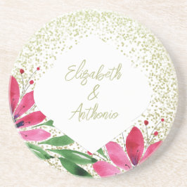 花モダン開花水彩ピンクグリッター コースター