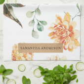 花モダン黄&クラフトパーソナライズされたギフト キッチンタオル (折り畳み)