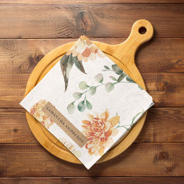 花モダン黄&クラフトパーソナライズされたギフト キッチンタオル