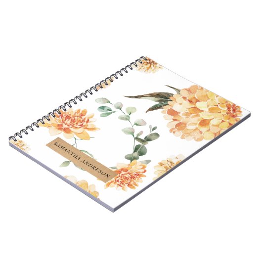 花モダン黄&クラフトパーソナライズされたギフト ノートブック (左側)