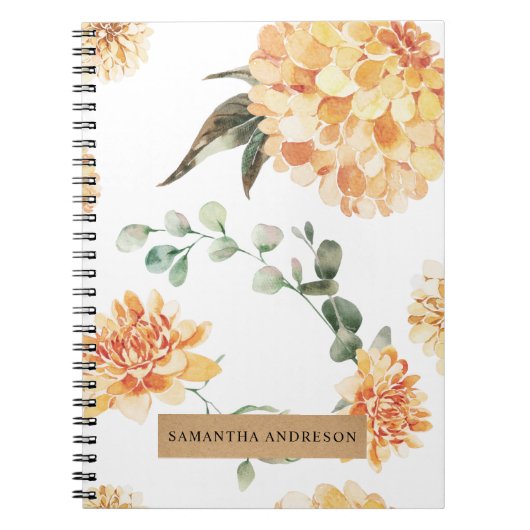 花モダン黄&クラフトパーソナライズされたギフト ノートブック (正面)