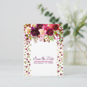 花モダン ゴールド ワインレッド 大胆な Save the Date 案内ポストカード (スタンド正面)