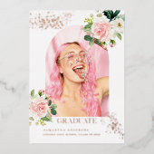 花モダン |バラ金ゴールド実在フォイルフォト大学院 箔招待状 (正面)