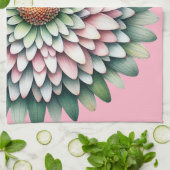 花モダン – ピンク、セージ、黄色 キッチンタオル (折り畳み)