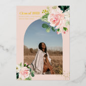 花モダン |金ゴールドダストアーチフォトフォイ実在ルー 箔招待状 (正面)