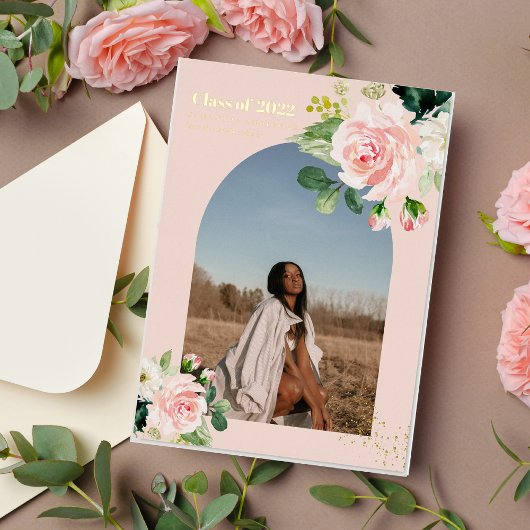 花モダン |金ゴールドダストアーチフォトフォイ実在ルー 箔招待状