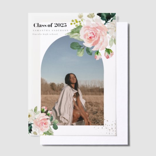 花モダン | 金ゴールドダストアーチ写真 ベラム紙招待状 (オフセット)