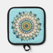 花モダン – 青、セージ、黄 鍋敷き (正面)