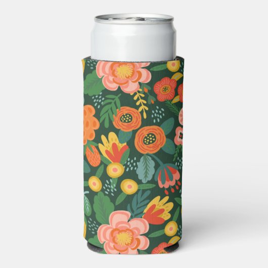 花モノグラムのパーソナライズされた スリム缶クーラー (Seltzer裏面)