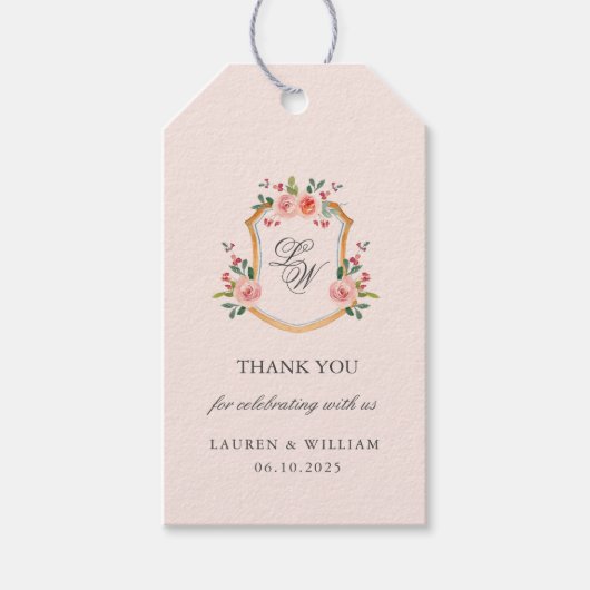 花モノグラムの付き結婚紋 ギフトタグ (正面)