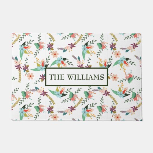 花モノグラムの柄 ドアマット (正面)