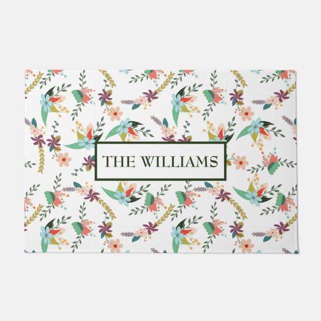 花モノグラムの柄 ドアマット (正面)