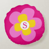 花モノグラムピンク丸装飾用クッション ラウンドクッション (裏面)