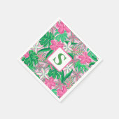 花モノグラムピンク白名門私立校風の緑 スタンダードカクテルナプキン (角)