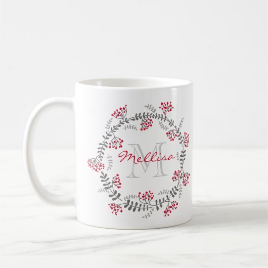 花モノグラムマグカップ コーヒーマグカップ (左)