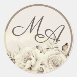 花モノグラム素朴な白いバラ結婚ズシール ラウンドシール