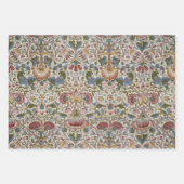 花モリス・パターン 赤と青の花 ヴィンテージ ラッピングペーパーシート (正面)