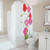 花ユニークな水彩画の赤いピンクの白いケシ シャワーカーテン (インサイチュ)