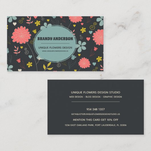 花ユニークカラフル名刺 名刺 (正面/裏面)