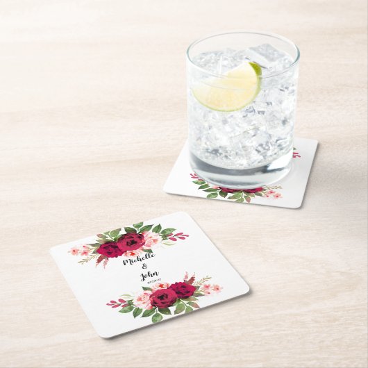 花ユーカリ緑の贈り物ラベル スクエアペーパーコースター (インサイチュ)