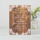 花ライトは木製のブライダルシャワーの招待をひもでつなぎます 招待状 (スタンド正面)