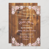 花ライトは木製のブライダルシャワーの招待をひもでつなぎます 招待状 (正面/裏面)