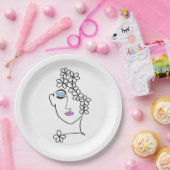 花ラインアートを持つ女性 ペーパープレート (パーティー)