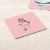 花ラインアートピンクの女性 スクエアペーパーコースター (アングル)