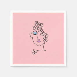 花ラインアートピンクの女性 スタンダードカクテルナプキン