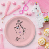 花ラインアートピンクの女性 ペーパープレート (パーティー)