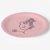 花ラインアートピンクの女性 ペーパープレート (アングル)