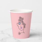 花ラインアートピンクの女性 紙コップ (裏面)