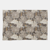 花ラインスケッチグレー、白、および日焼けのヒント キッチンタオル (横)