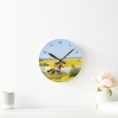 花ランニング畑の鹿皮の馬 ラウンド壁時計 (ホーム)