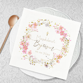 花リースバプテスマ スタンダードカクテルナプキン