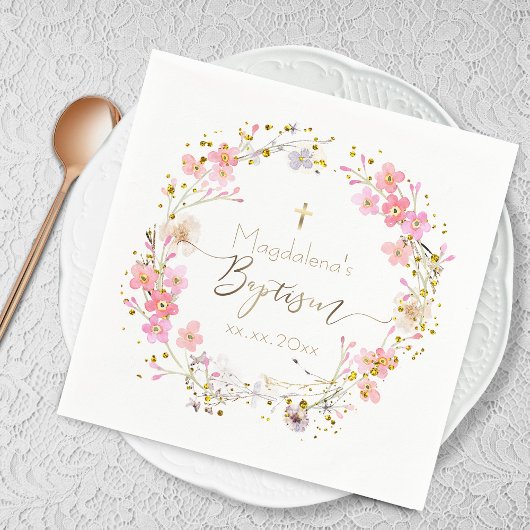 花リースバプテスマ スタンダードカクテルナプキン