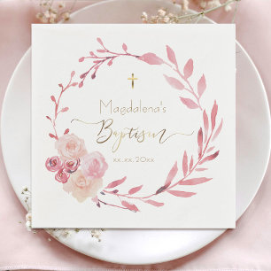 花リースバプテスマ スタンダードカクテルナプキン