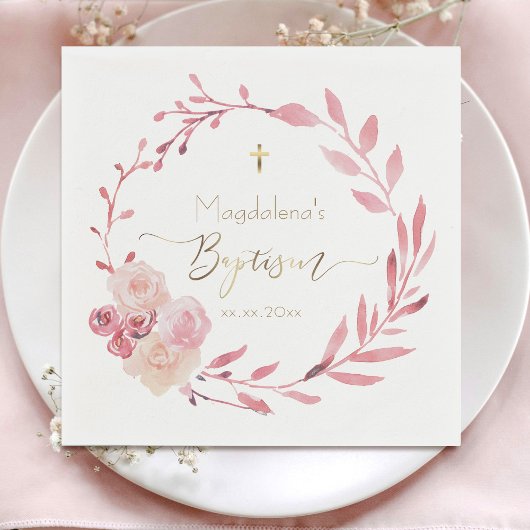 花リースバプテスマ スタンダードカクテルナプキン