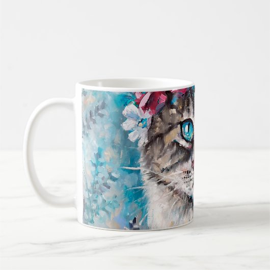 花リース油絵の猫。ウィンテ コーヒーマグカップ (左)