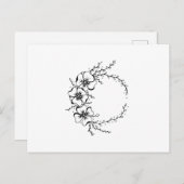 花リース白黒 ポストカード (正面/裏面)
