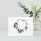 花リース白黒 ポストカード (スタンド正面)