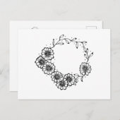 花リース白黒 ポストカード (正面/裏面)