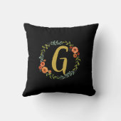花リース金ゴールドモノグラムイニシャルGクッション クッション (裏面)