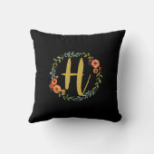 花リース金ゴールドモノグラムイニシャルHクッション クッション (裏面)